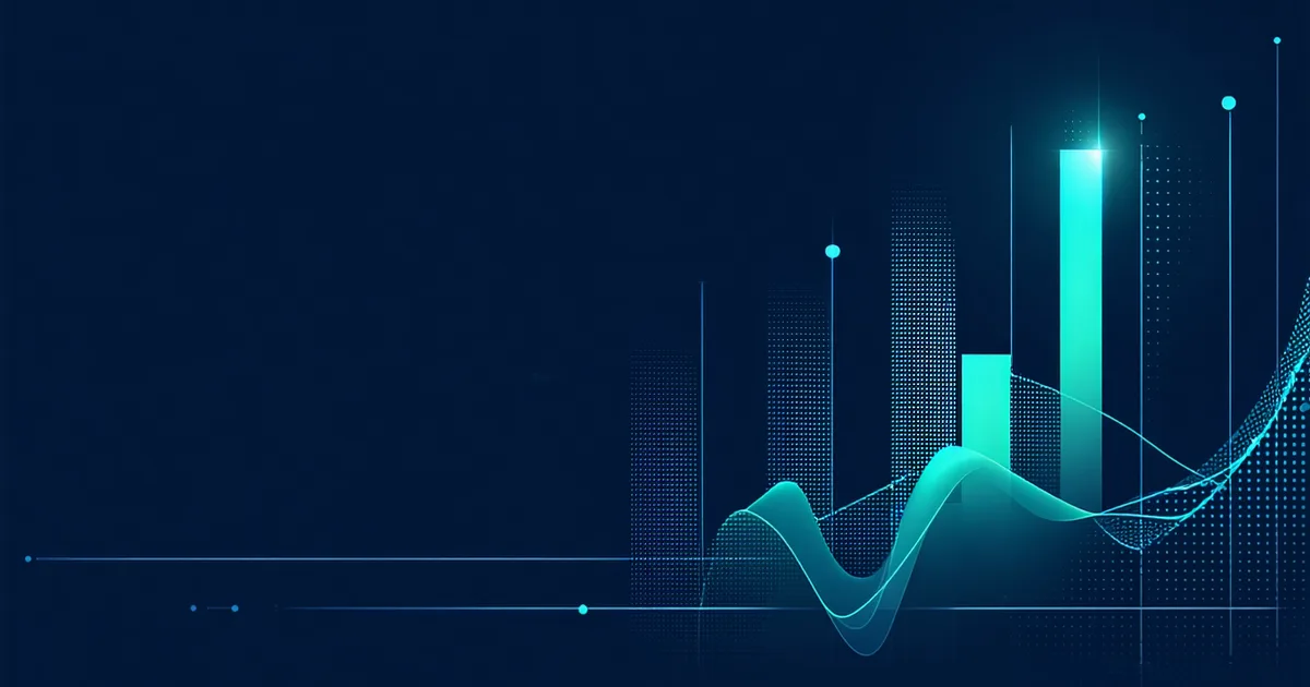 Abstract data analytics visualization with rising metric lines in teal on dark background